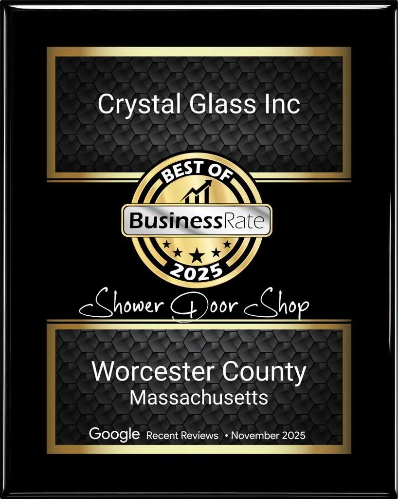 Best of Business Rate 2025 award plaque for Crystal Glass Inc, Worcester County, Massachusetts
